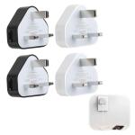 UK 3 Pin USB Plug Adapter Charger - 4 Pack