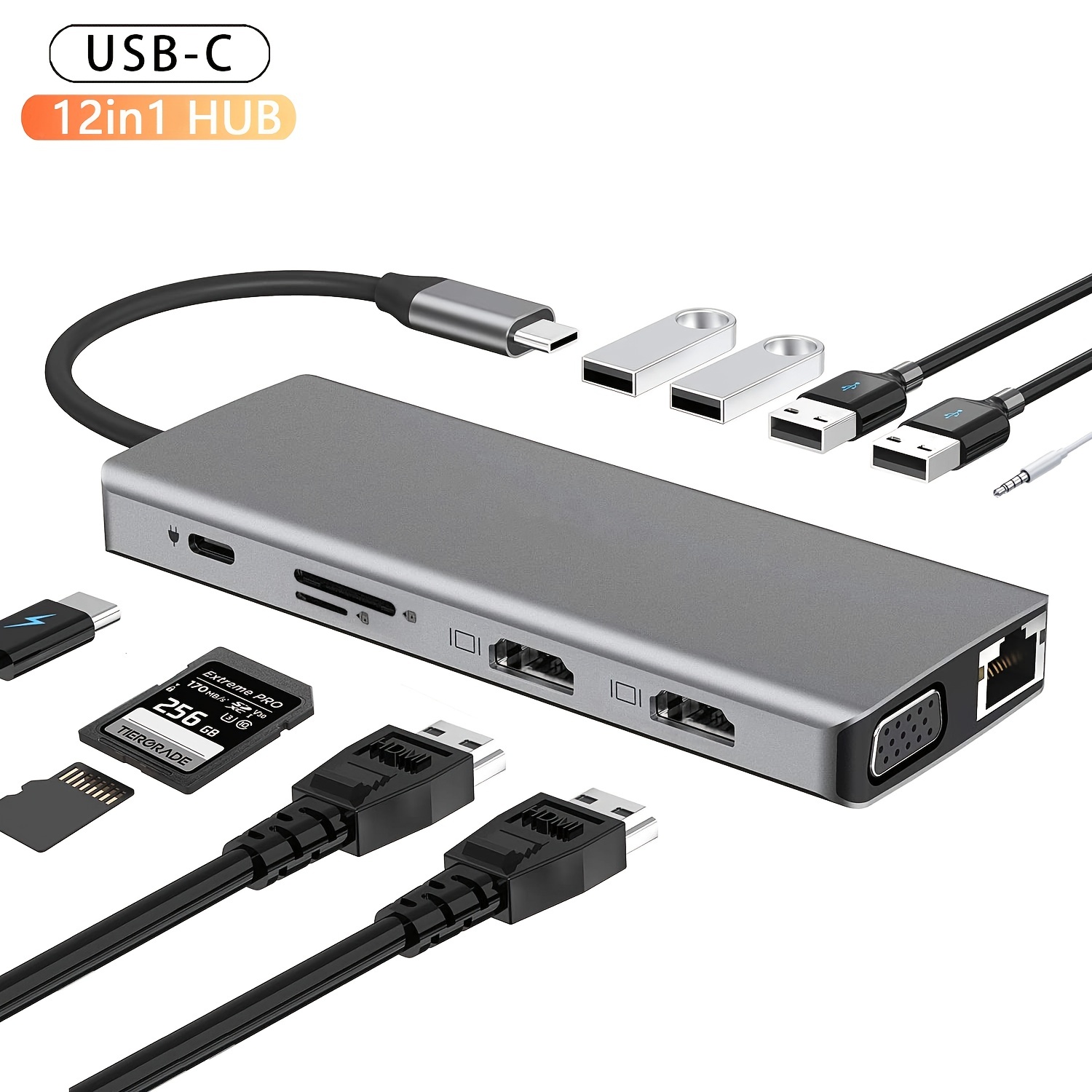 12-in-1 USB-C Hub with Dual HDMI & USB 3.0