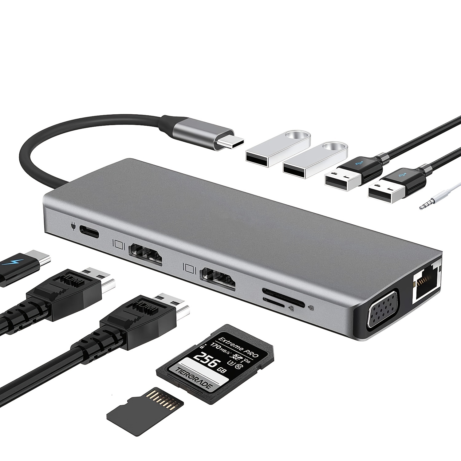 12-in-1 USB-C Hub with Dual HDMI & USB 3.0