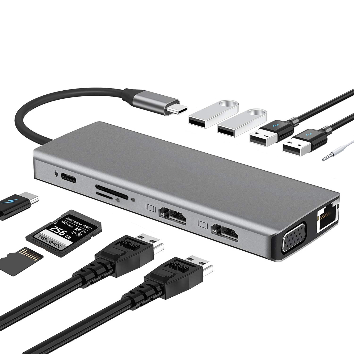 12-in-1 USB-C Hub with Dual HDMI & USB 3.0