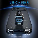 38W Dual Port USB-C Car Charger 20W PD + 18W QC3.0