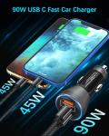 90W USB-C Car Charger with 3 Ports