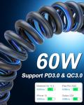 Coiled USB-C to USB-C Cable 2-Pack 60W Fast Charge