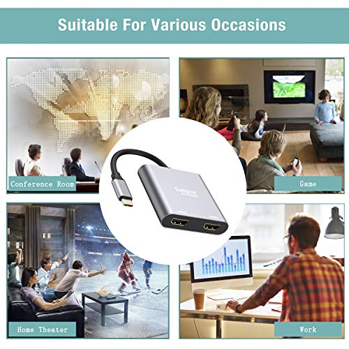 Dual 4K HDMI USB-C Adapter for MacBook, Lenovo, Dell