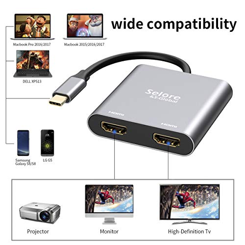 Dual 4K HDMI USB-C Adapter for MacBook, Lenovo, Dell