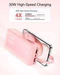 Pink 30W 27000mAh Power Bank with Built-in Cables