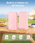 Pink 30W 27000mAh Power Bank with Built-in Cables