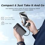 10,000mAh Slim Power Bank with Built-in Cables