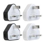 UK 3 Pin USB Plug Adapter Charger - 4 Pack