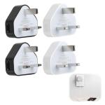 UK 3 Pin USB Plug Adapter Charger - 4 Pack