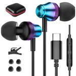 TITACUTE USB-C Earbuds for Samsung, iPhone, OnePlus - Purple/Blue