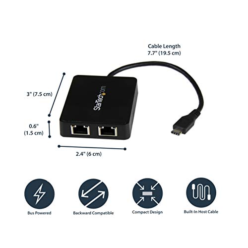 USB-C Dual Gigabit Ethernet Adapter with USB 3.0