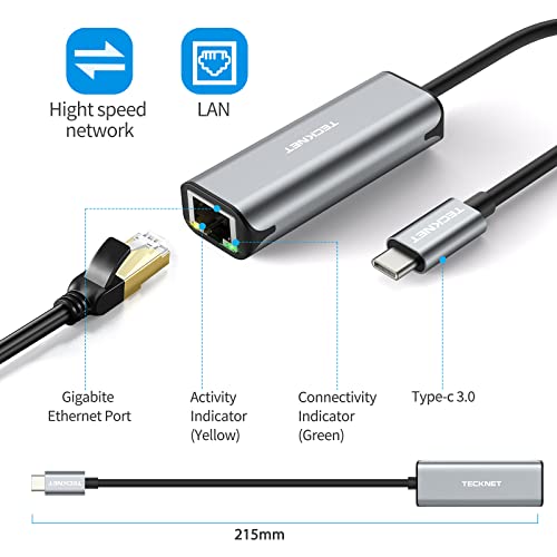 TECKNET USB-C Ethernet Adapter for MacBook/iPad/PC