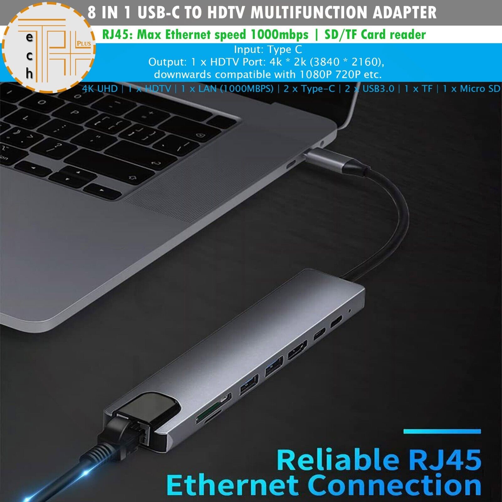 8-in-1 USB-C Multiport Adapter with 4K HDTV & Ethernet