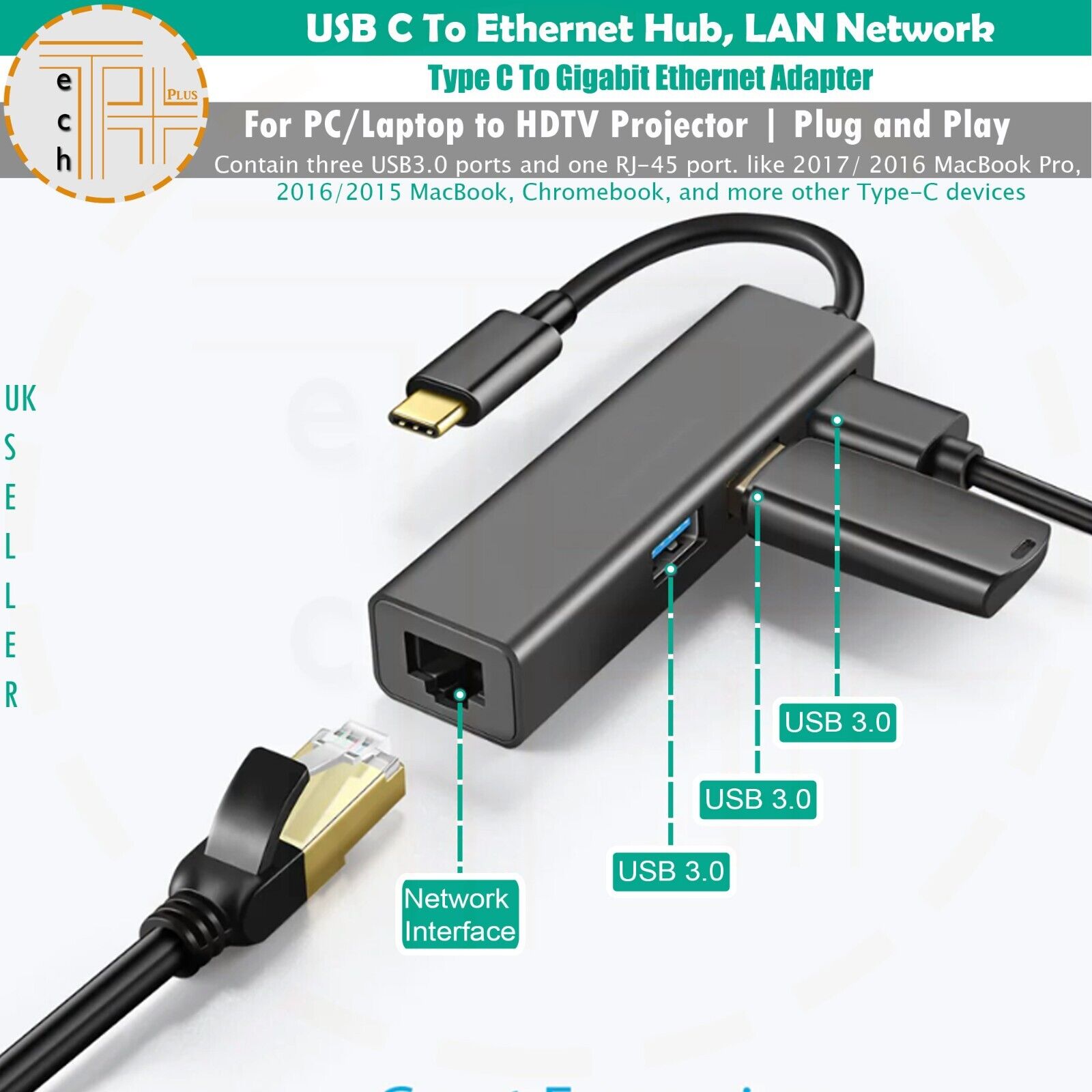 USB-C Ethernet and USB Hub Adapter