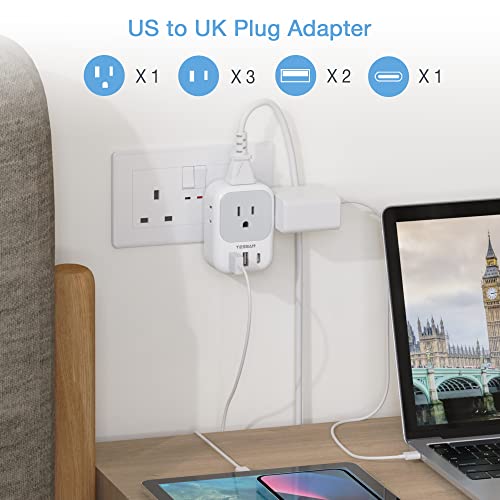 TESSAN Type G Travel Adapter with USB-C