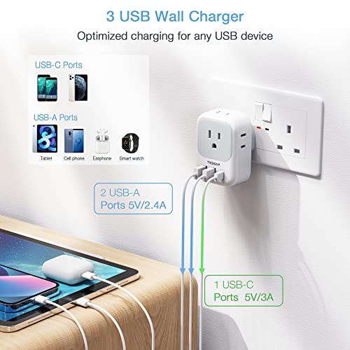 TESSAN Type G Travel Adapter with USB-C