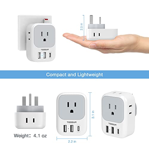 TESSAN Type G Travel Adapter with USB-C