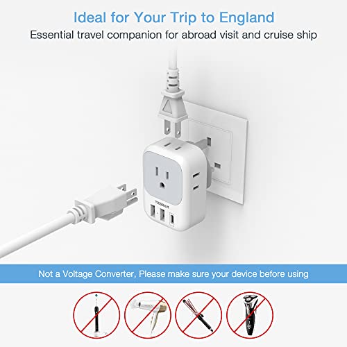 TESSAN Type G Travel Adapter with USB-C