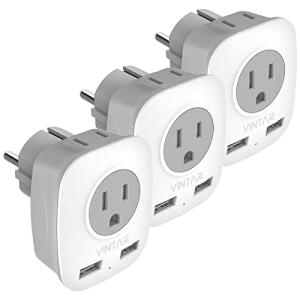 VINTAR 3-Pack Germany Travel Adapter with USB