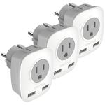 VINTAR 3-Pack Germany Travel Adapter with USB