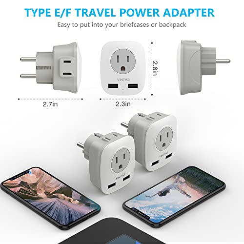 VINTAR 3-Pack Germany Travel Adapter with USB