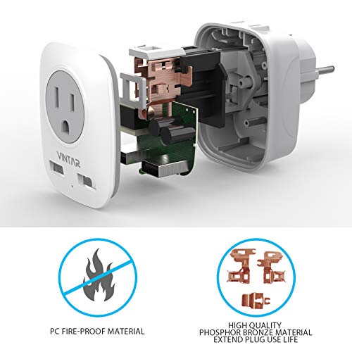 VINTAR 3-Pack Germany Travel Adapter with USB