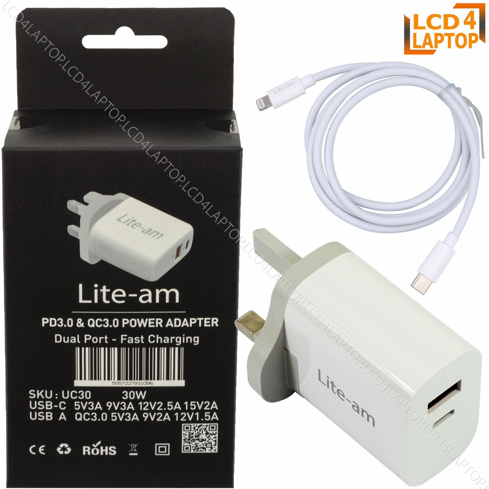 30W Type-C PD Charger for iPhone 13/12/11/X Pro