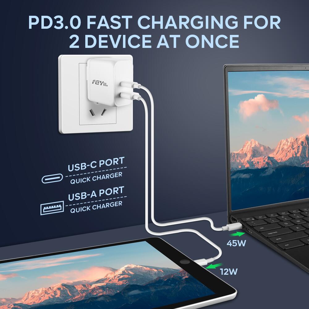 65W 2-Port USB-C Wall Charger (White)