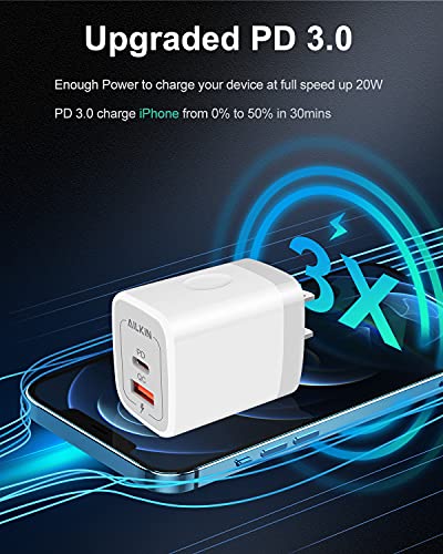 AILKIN 20W Dual Port USB-C Charger Cube