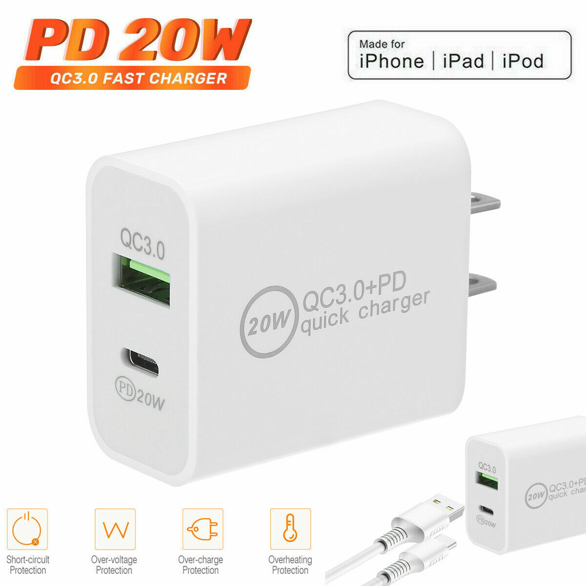 20W USB-C Fast Charger with Dual Ports