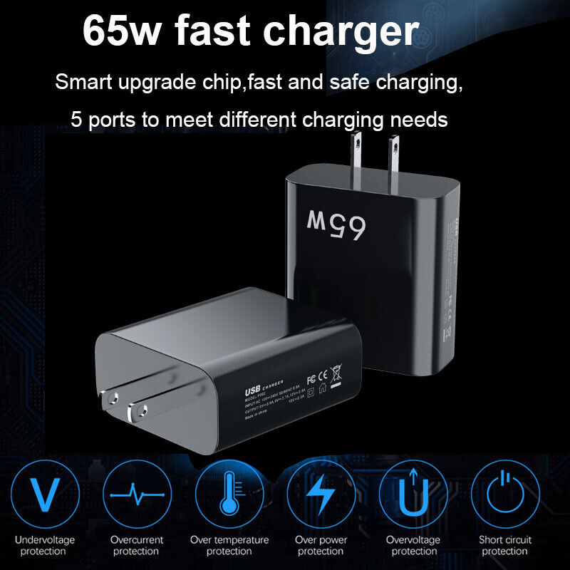 5-Port Fast USB-C Wall Charger Adapter