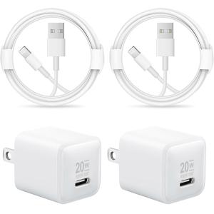 2 Pack 20W PD USB-C Charger + Cables