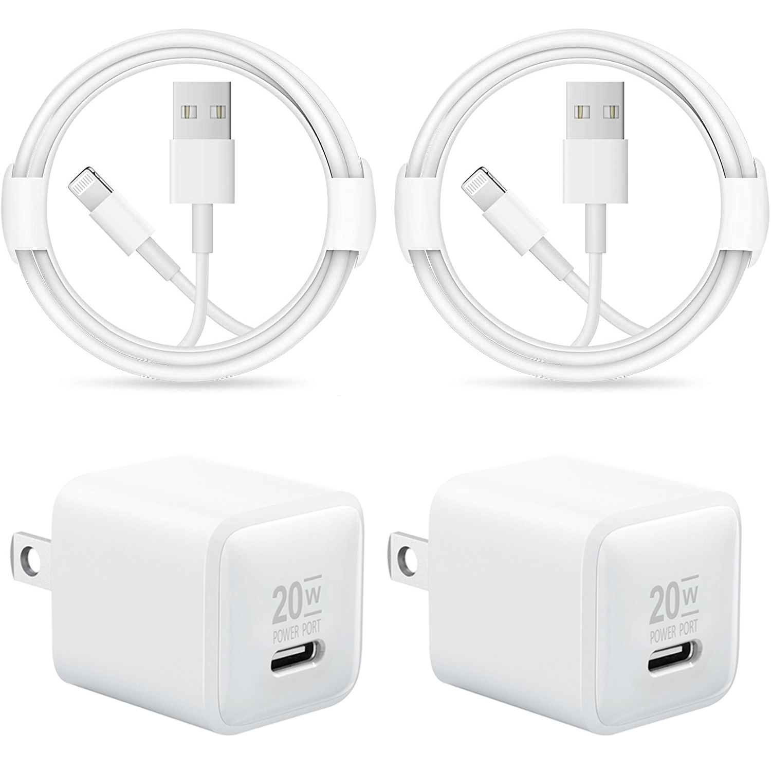 2 Pack 20W PD USB-C Charger + Cables