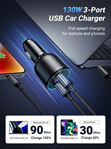 UGREEN 130W USB-C Car Charger with Cable