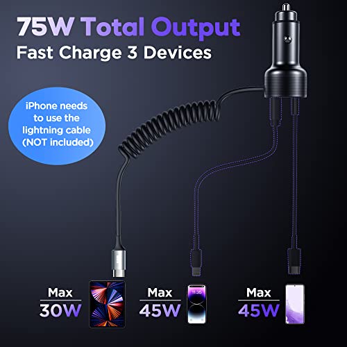 3-Port 75W USB-C Car Charger