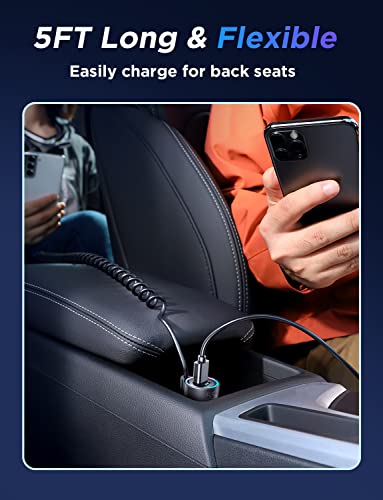 60W USB-C Car Charger with 5ft Coiled Cable
