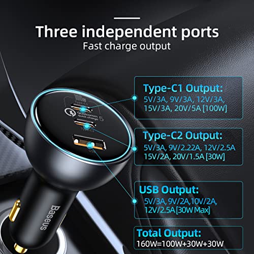 Baseus 160W Triple Port USB-C Car Charger