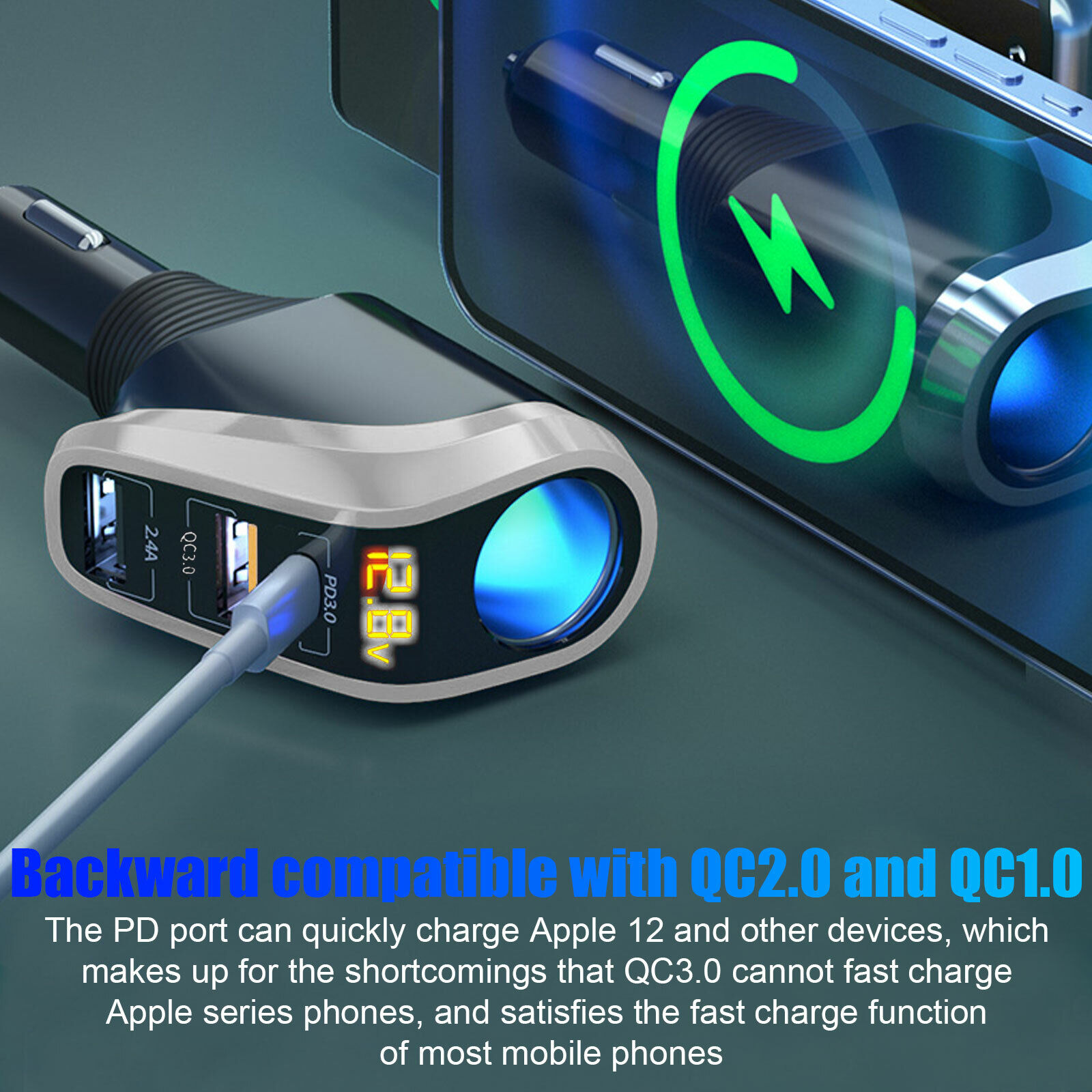 Dual PD USB-C Car Charger Splitter