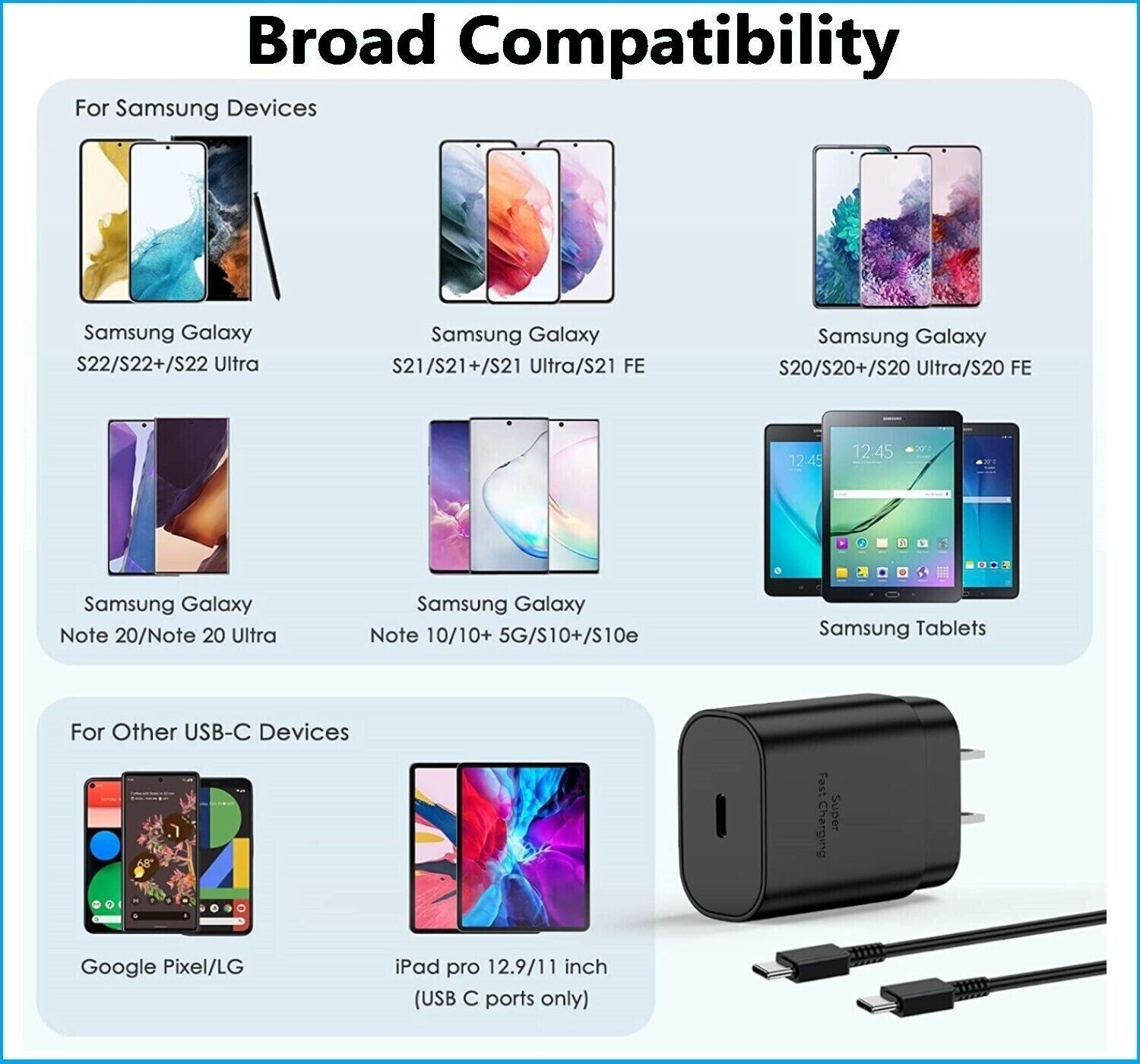 25w USB-C Charger+6FT Cable for Samsung Galaxy