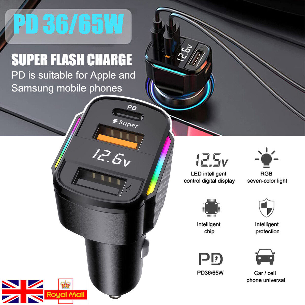 Fast USB-C Car Charger for iPhone & Samsung