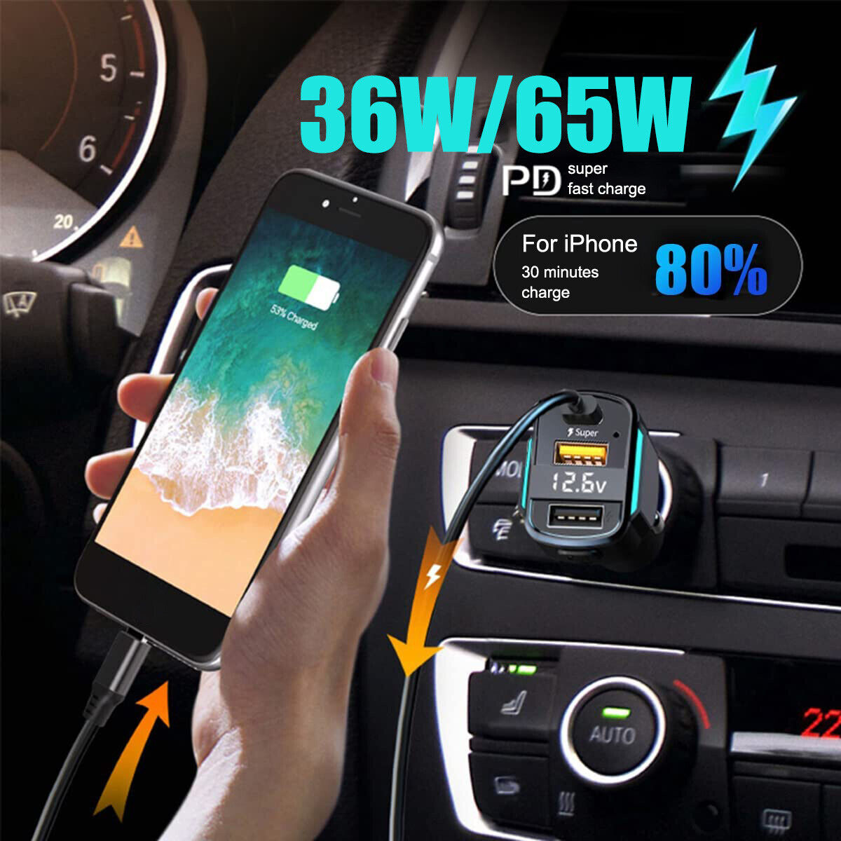 Fast USB-C Car Charger for iPhone & Samsung