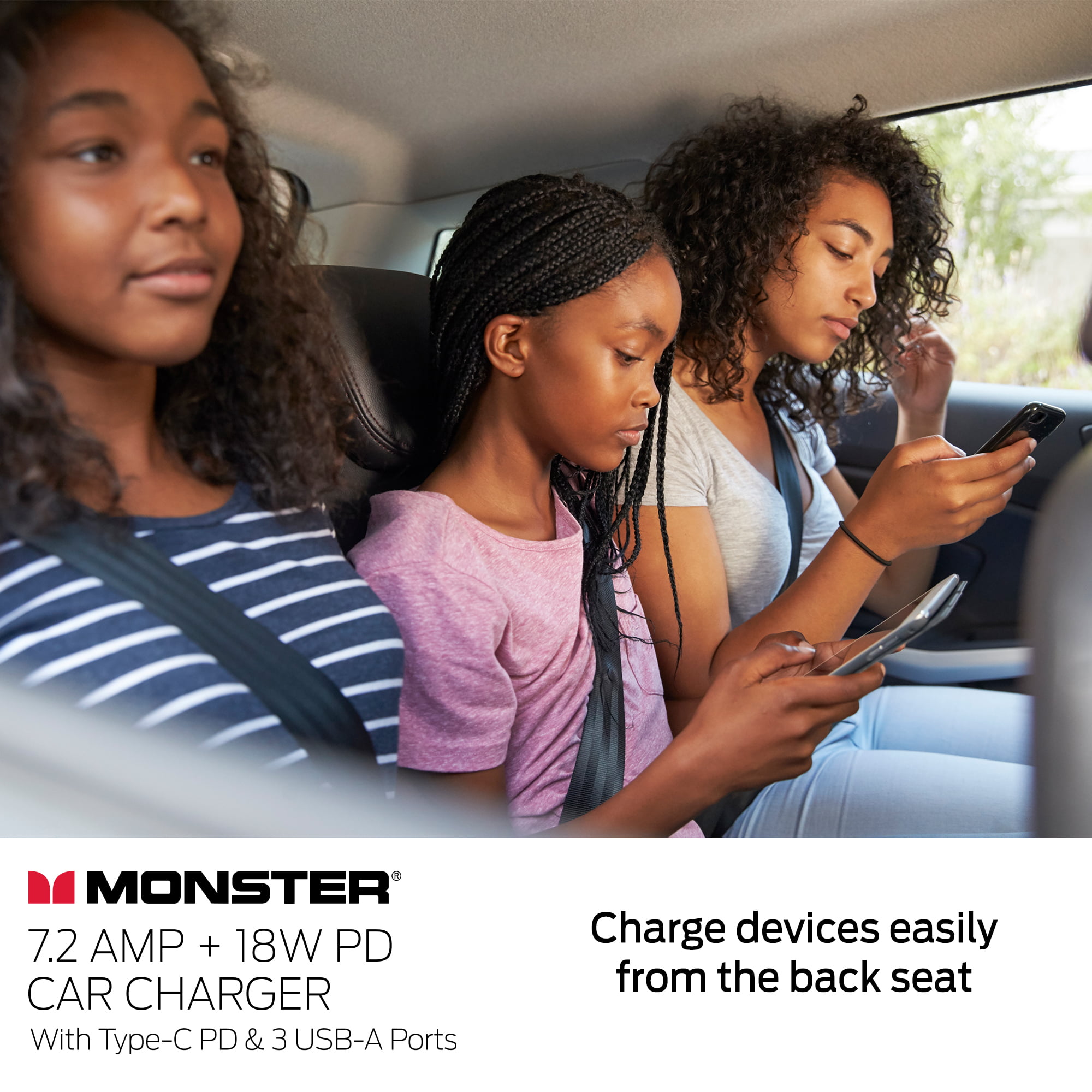 4-Port USB-C Car Charger, Black