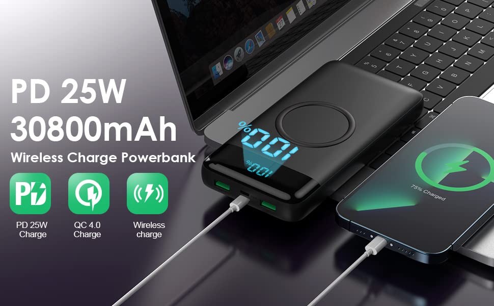 25W PD USB-C Fast Charging Power Bank, LED Display