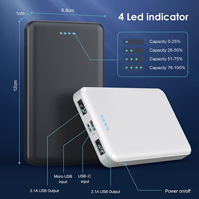 10k mAh USB-C Power Bank for Phones