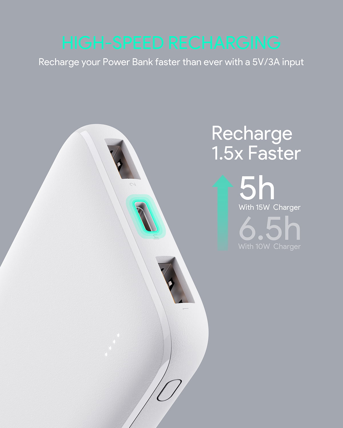 10,000mAh White USB-C Portable Charger by AUKEY