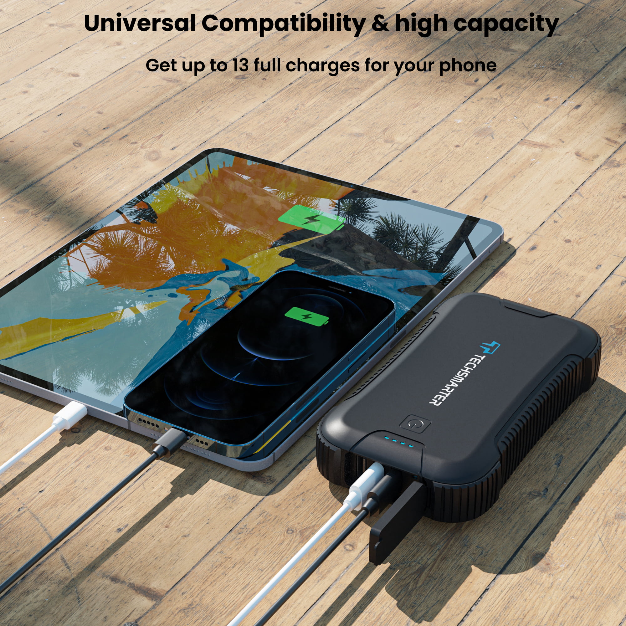 Rugged 30000mAh USB-C PD Power Bank with Flashlight