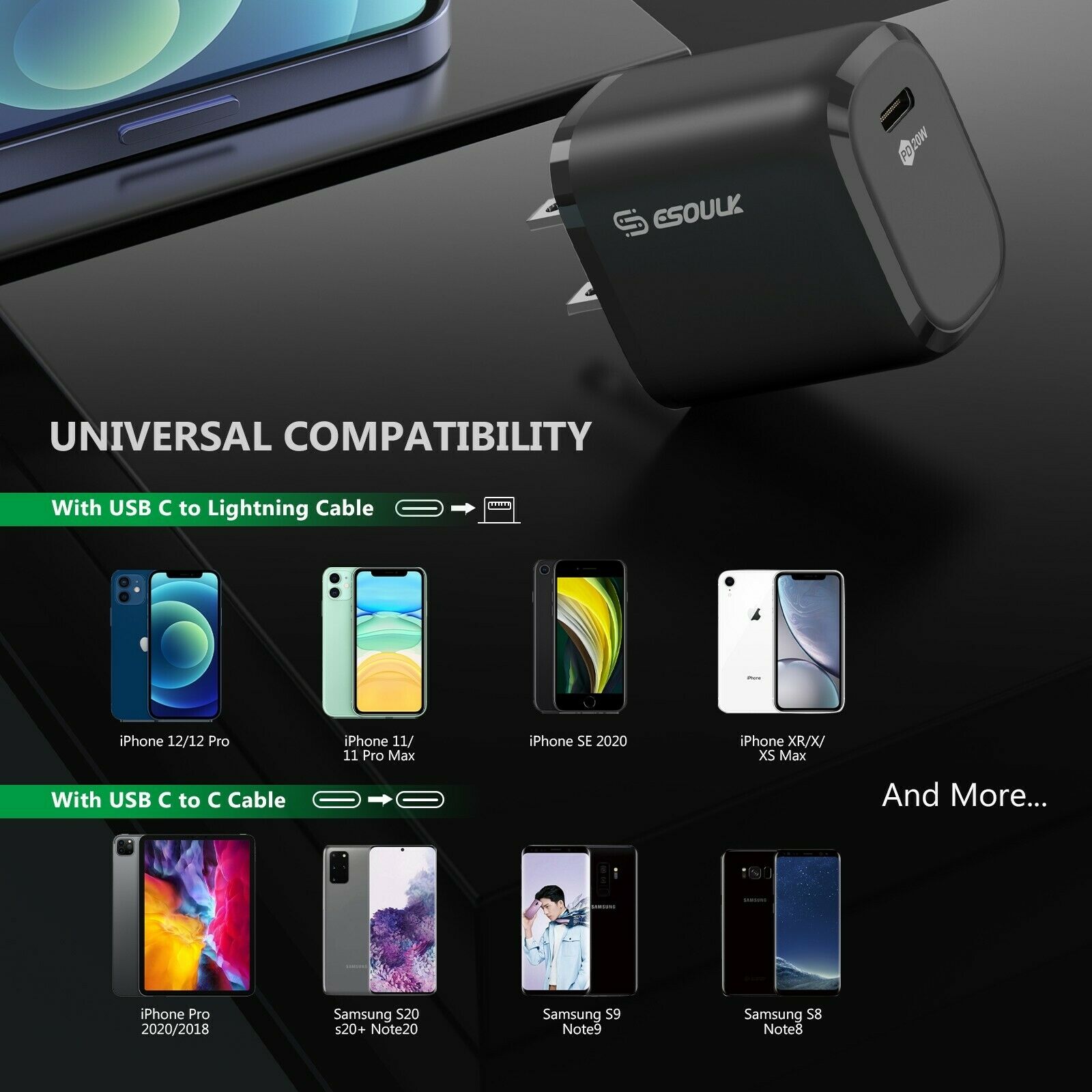 Compact 20W USB-C Wall Charger - Black