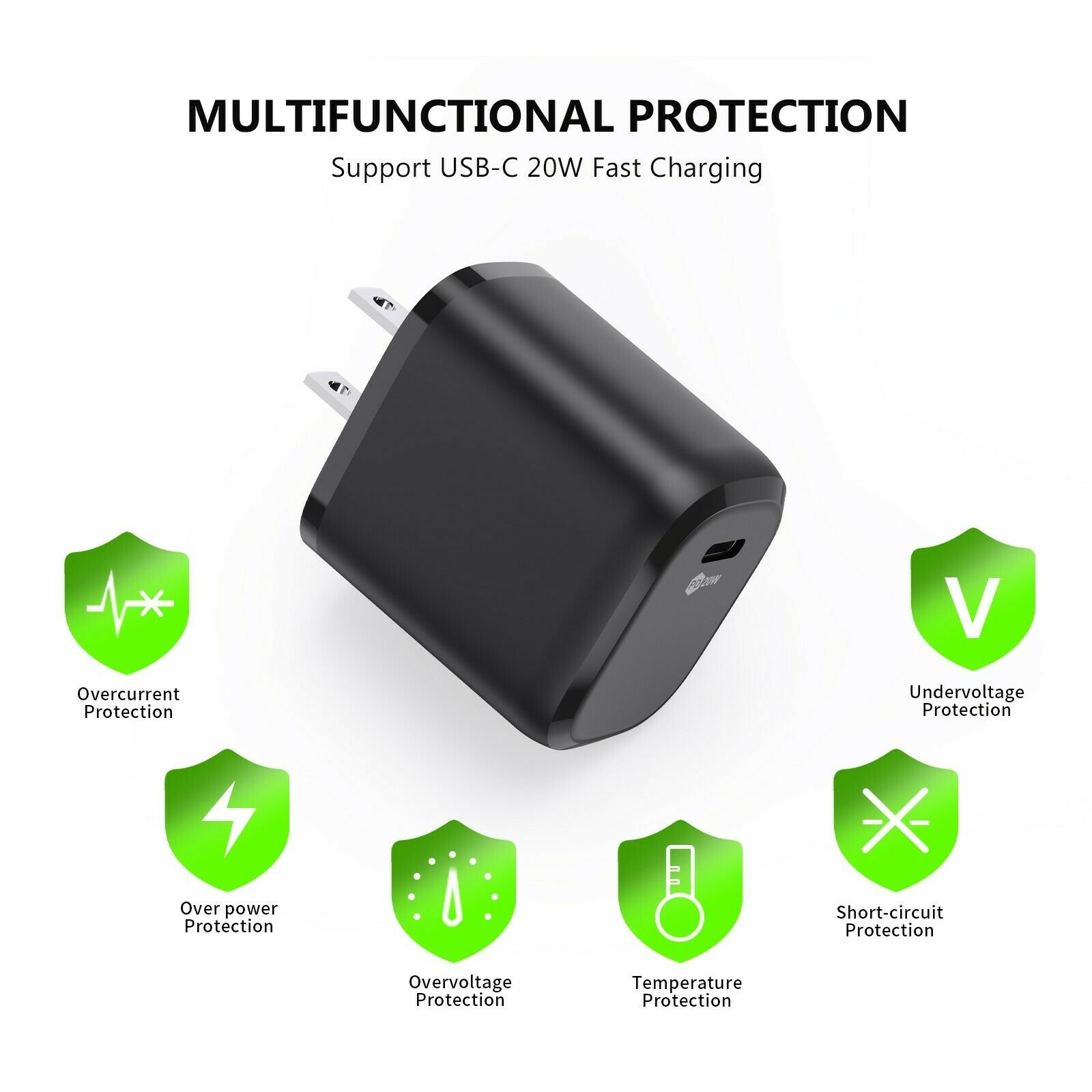 Compact 20W USB-C Wall Charger - Black