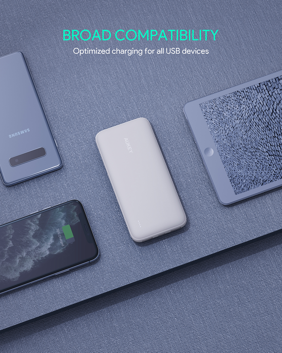 10,000mAh White USB-C Portable Charger by AUKEY
